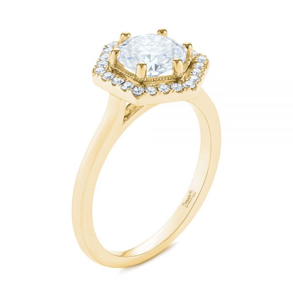 14k Yellow Gold 14k Yellow Gold Custom Diamond Halo Engagement Ring - Three-Quarter View - 103992
