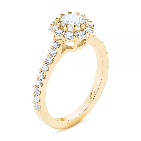 14k Yellow Gold 14k Yellow Gold Custom Diamond Halo Engagement Ring - Three-Quarter View - 104064