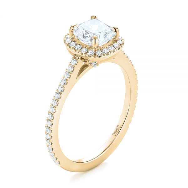 18k Yellow Gold 18k Yellow Gold Custom Diamond Halo Engagement Ring - Three-Quarter View -  104686