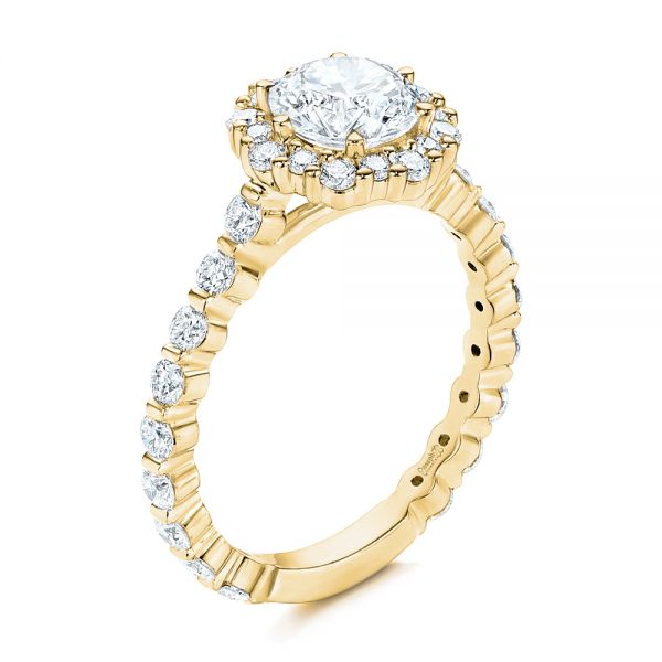 18k Yellow Gold 18k Yellow Gold Custom Diamond Halo Engagement Ring - Three-Quarter View - 106108