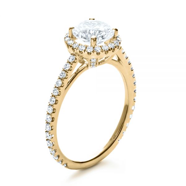 14k Yellow Gold 14k Yellow Gold Custom Diamond Halo Engagement Ring - Three-Quarter View -  1123