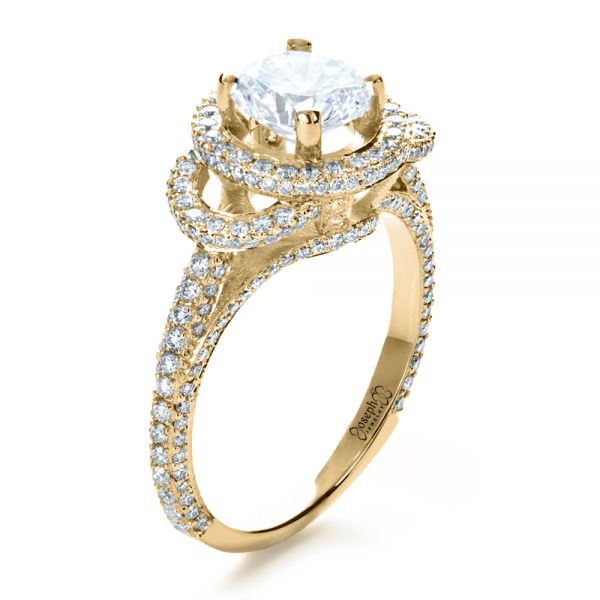 14k Yellow Gold 14k Yellow Gold Custom Diamond Halo Engagement Ring - Three-Quarter View -  1128