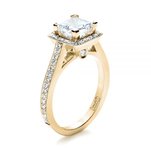 18k Yellow Gold 18k Yellow Gold Custom Diamond Halo Engagement Ring - Three-Quarter View -  1435