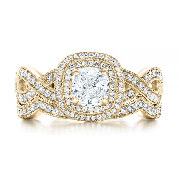 18k Yellow Gold 18k Yellow Gold Custom Diamond Halo Engagement Ring - Three-Quarter View -  102119