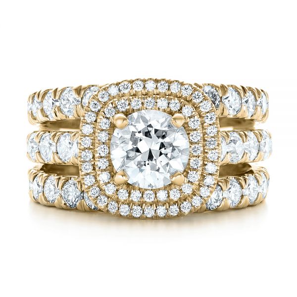 18k Yellow Gold 18k Yellow Gold Custom Diamond Halo Engagement Ring - Three-Quarter View -  103139