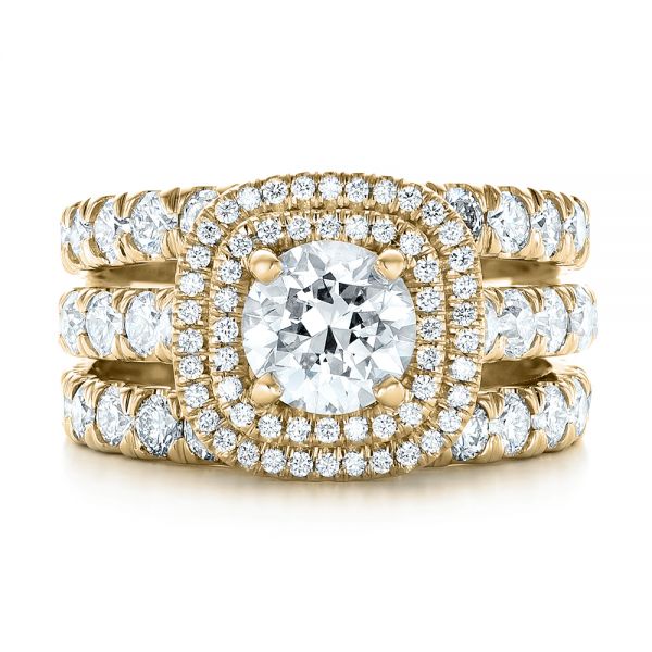 14k Yellow Gold 14k Yellow Gold Custom Diamond Halo Engagement Ring - Three-Quarter View - 103139