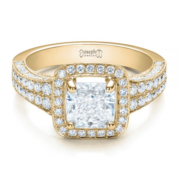 18k Yellow Gold 18k Yellow Gold Custom Diamond Halo Engagement Ring - Flat View -  100098