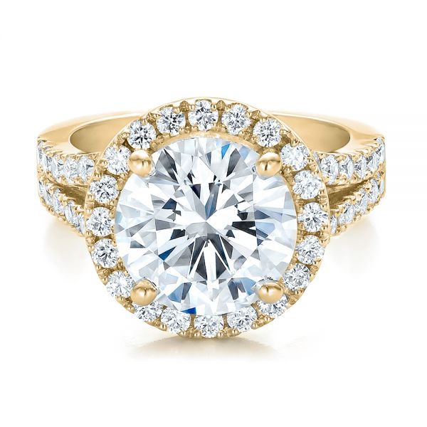 18k Yellow Gold 18k Yellow Gold Custom Diamond Halo Engagement Ring - Flat View -  100484