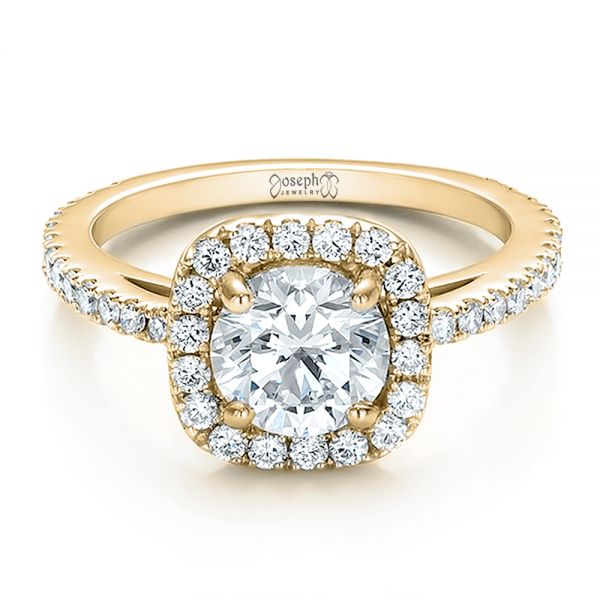 14k Yellow Gold 14k Yellow Gold Custom Diamond Halo Engagement Ring - Flat View -  100629