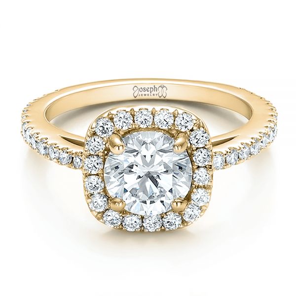14k Yellow Gold 14k Yellow Gold Custom Diamond Halo Engagement Ring - Flat View - 100629