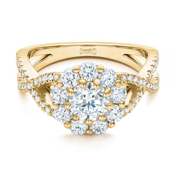 18k Yellow Gold 18k Yellow Gold Custom Diamond Halo Engagement Ring - Flat View -  100874