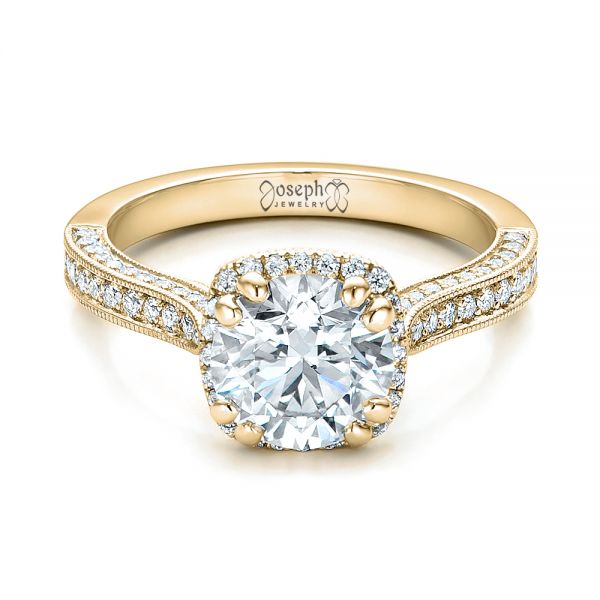 14k Yellow Gold 14k Yellow Gold Custom Diamond Halo Engagement Ring - Flat View -  101183