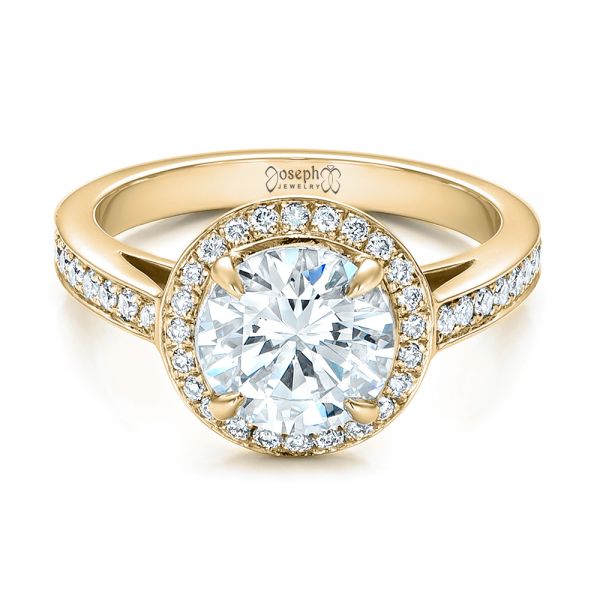 18k Yellow Gold 18k Yellow Gold Custom Diamond Halo Engagement Ring - Flat View -  101726