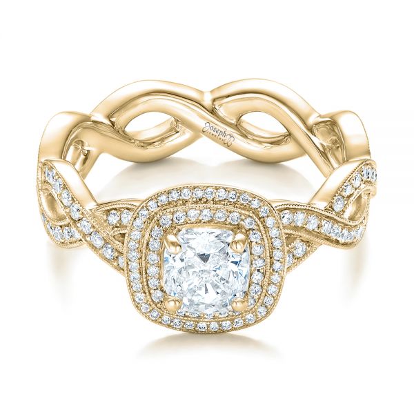 18k Yellow Gold 18k Yellow Gold Custom Diamond Halo Engagement Ring - Flat View -  102119