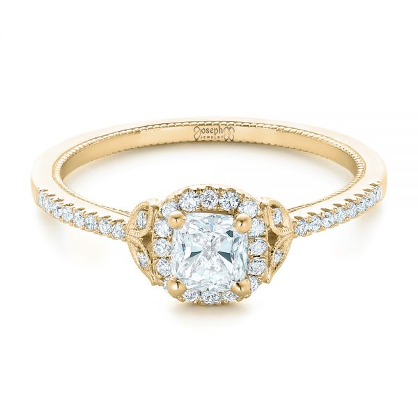 14k Yellow Gold 14k Yellow Gold Custom Diamond Halo Engagement Ring - Flat View -  102420