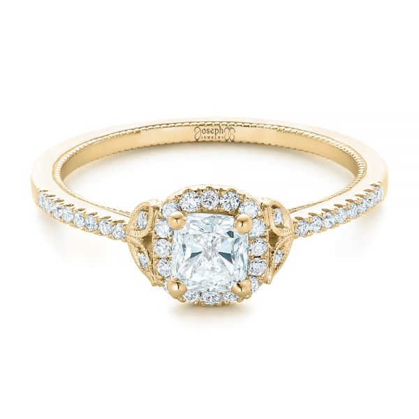 14k Yellow Gold 14k Yellow Gold Custom Diamond Halo Engagement Ring - Flat View - 102420