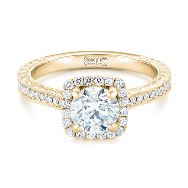 18k Yellow Gold 18k Yellow Gold Custom Diamond Halo Engagement Ring - Flat View -  102422