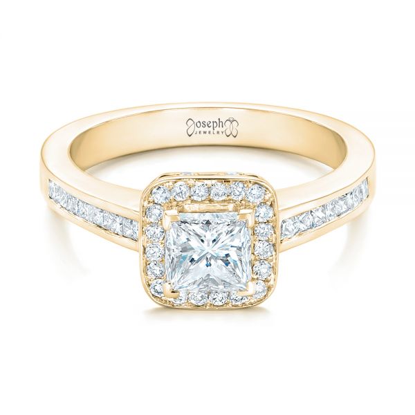 18k Yellow Gold 18k Yellow Gold Custom Diamond Halo Engagement Ring - Flat View -  102437