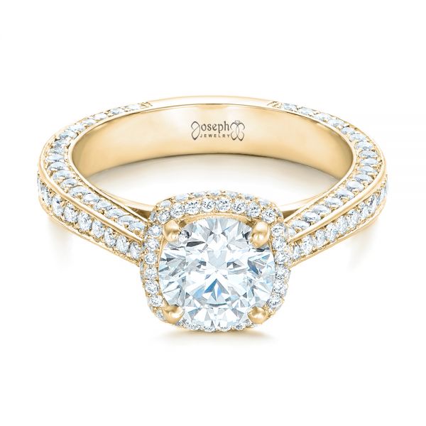 18k Yellow Gold 18k Yellow Gold Custom Diamond Halo Engagement Ring - Flat View -  102468