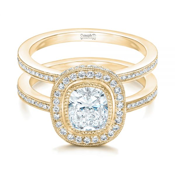 18k Yellow Gold 18k Yellow Gold Custom Diamond Halo Engagement Ring - Flat View -  102542