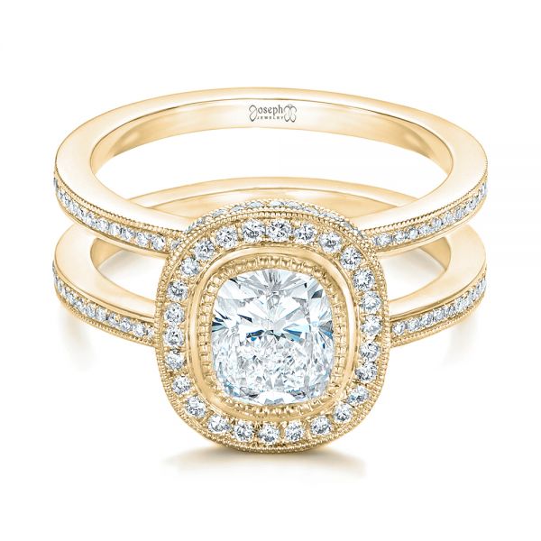 14k Yellow Gold 14k Yellow Gold Custom Diamond Halo Engagement Ring - Flat View -  102542