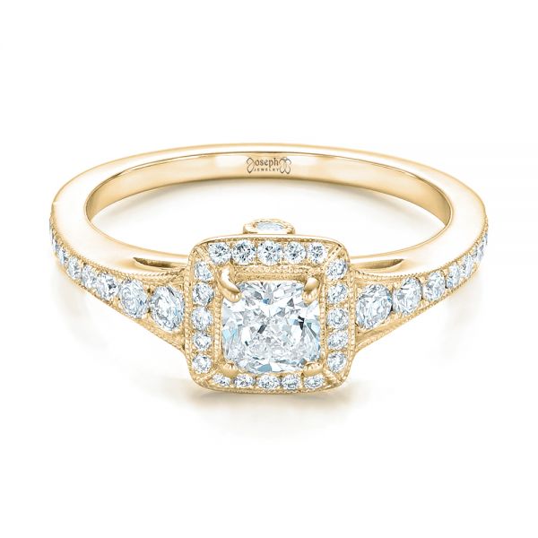 18k Yellow Gold 18k Yellow Gold Custom Diamond Halo Engagement Ring - Flat View -  102597