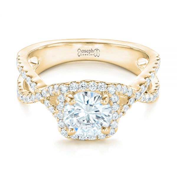 18k Yellow Gold 18k Yellow Gold Custom Diamond Halo Engagement Ring - Flat View -  102748