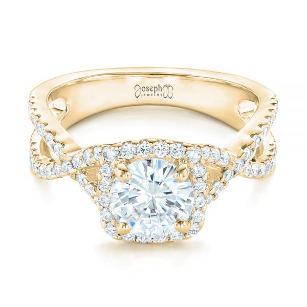 18k Yellow Gold 18k Yellow Gold Custom Diamond Halo Engagement Ring - Flat View - 102748