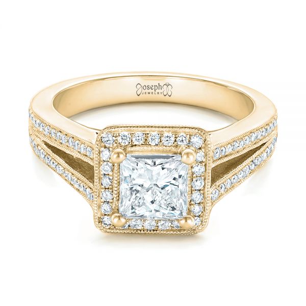 18k Yellow Gold 18k Yellow Gold Custom Diamond Halo Engagement Ring - Flat View -  102809
