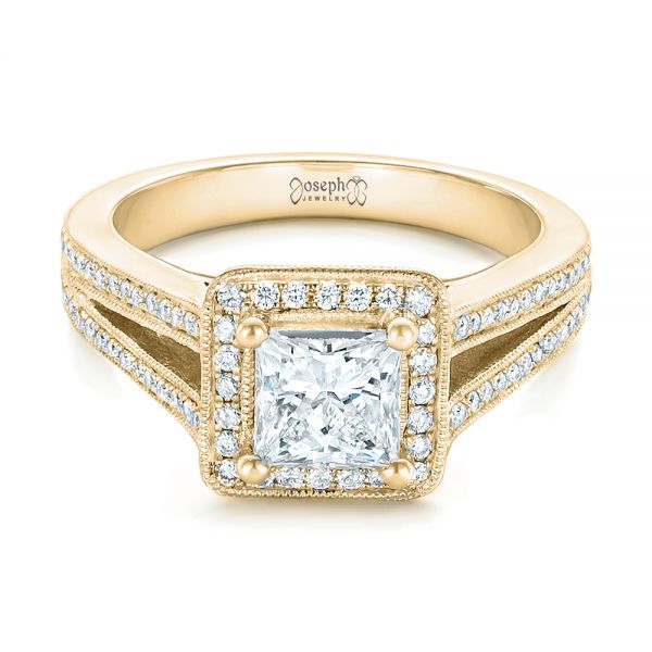 14k Yellow Gold 14k Yellow Gold Custom Diamond Halo Engagement Ring - Flat View - 102809