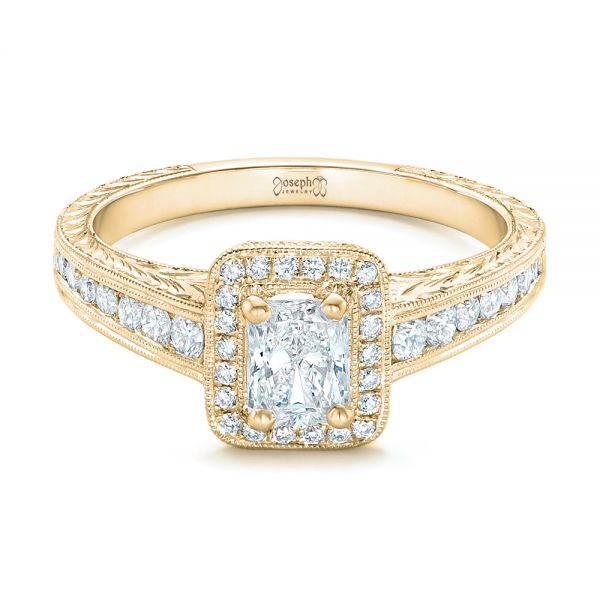 18k Yellow Gold 18k Yellow Gold Custom Diamond Halo Engagement Ring - Flat View -  102813