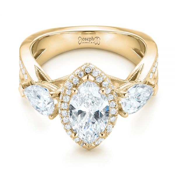 18k Yellow Gold 18k Yellow Gold Custom Diamond Halo Engagement Ring - Flat View -  102873