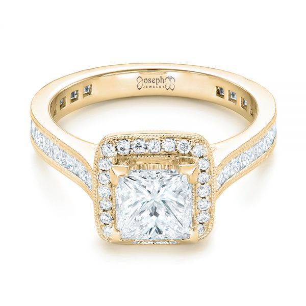 18k Yellow Gold 18k Yellow Gold Custom Diamond Halo Engagement Ring - Flat View -  102882