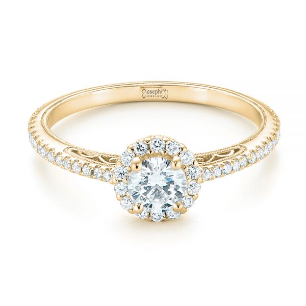 18k Yellow Gold 18k Yellow Gold Custom Diamond Halo Engagement Ring - Flat View -  102990