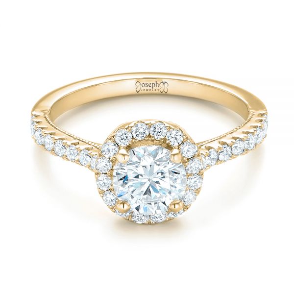 14k Yellow Gold 14k Yellow Gold Custom Diamond Halo Engagement Ring - Flat View -  103268