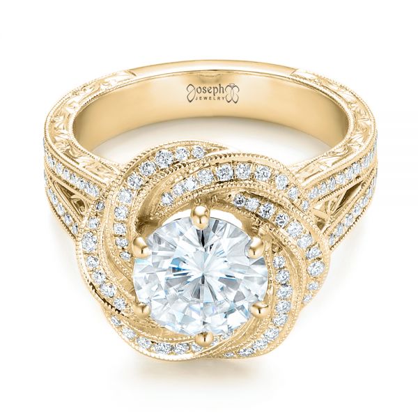 18k Yellow Gold 18k Yellow Gold Custom Diamond Halo Engagement Ring - Flat View -  103325