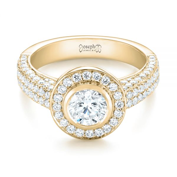 18k Yellow Gold 18k Yellow Gold Custom Diamond Halo Engagement Ring - Flat View -  103394