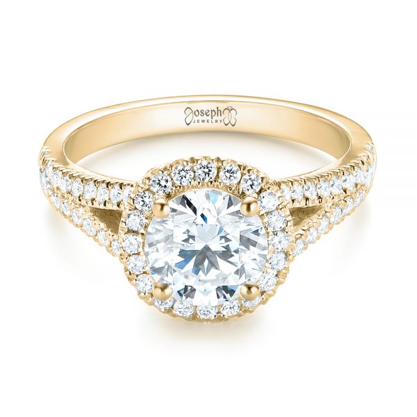 18k Yellow Gold 18k Yellow Gold Custom Diamond Halo Engagement Ring - Flat View -  103427