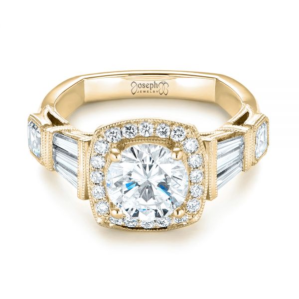 18k Yellow Gold 18k Yellow Gold Custom Diamond Halo Engagement Ring - Flat View -  103436