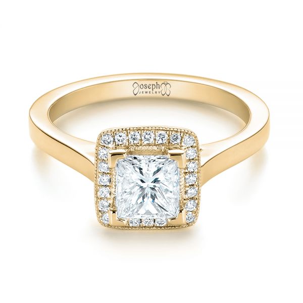 18k Yellow Gold 18k Yellow Gold Custom Diamond Halo Engagement Ring - Flat View -  103515