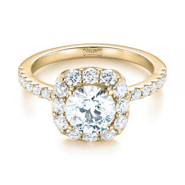 18k Yellow Gold 18k Yellow Gold Custom Diamond Halo Engagement Ring - Flat View -  103588