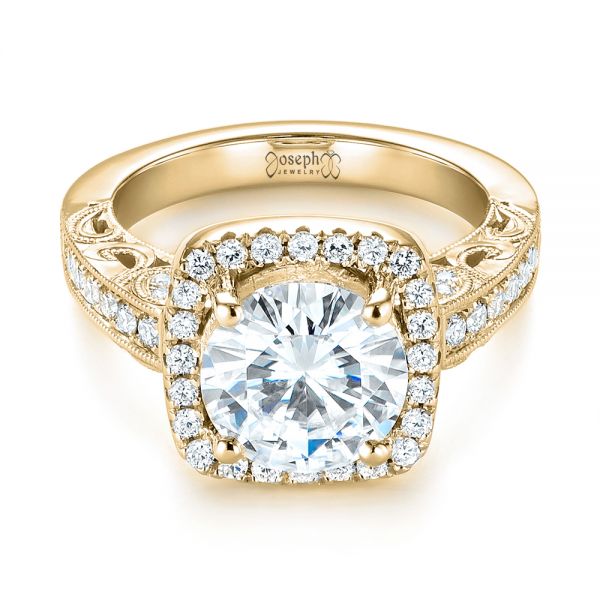 18k Yellow Gold 18k Yellow Gold Custom Diamond Halo Engagement Ring - Flat View -  103595