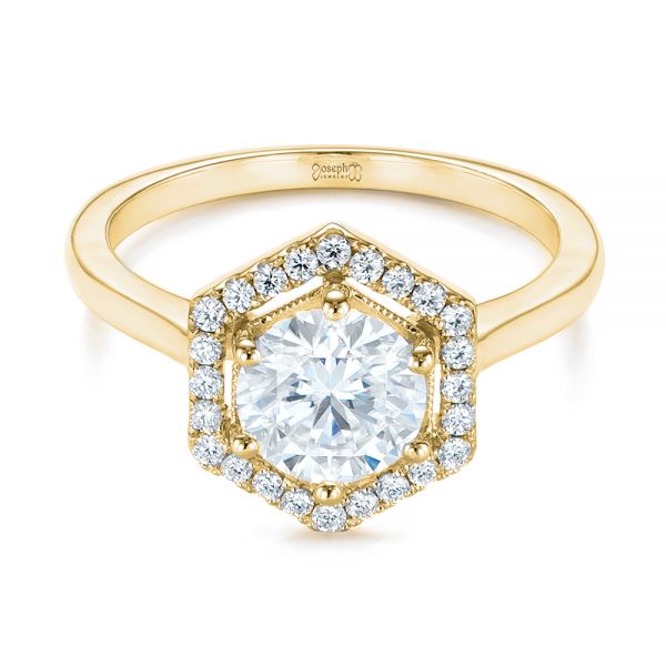 18k Yellow Gold 18k Yellow Gold Custom Diamond Halo Engagement Ring - Flat View -  103992