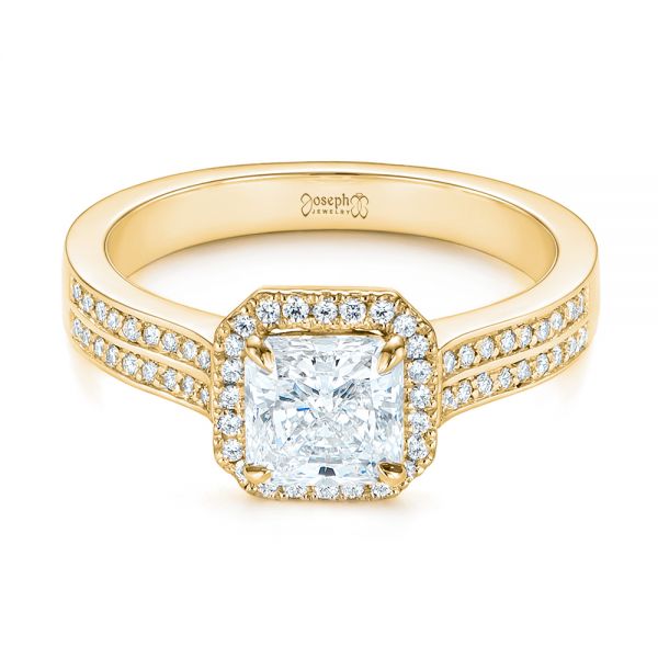 18k Yellow Gold 18k Yellow Gold Custom Diamond Halo Engagement Ring - Flat View - 104070
