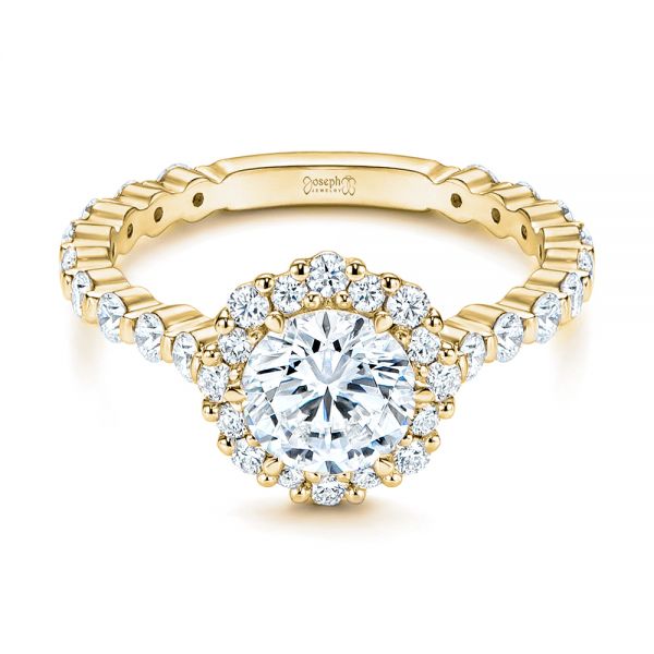 14k Yellow Gold 14k Yellow Gold Custom Diamond Halo Engagement Ring - Flat View -  106108