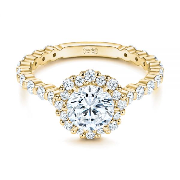 18k Yellow Gold 18k Yellow Gold Custom Diamond Halo Engagement Ring - Flat View - 106108