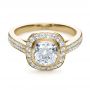 18k Yellow Gold 18k Yellow Gold Custom Diamond Halo Engagement Ring - Flat View -  1116 - Thumbnail