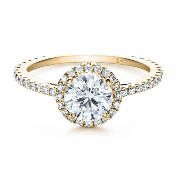 18k Yellow Gold 18k Yellow Gold Custom Diamond Halo Engagement Ring - Flat View - 1123