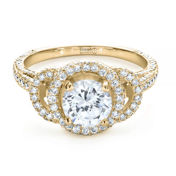 14k Yellow Gold 14k Yellow Gold Custom Diamond Halo Engagement Ring - Flat View -  1128