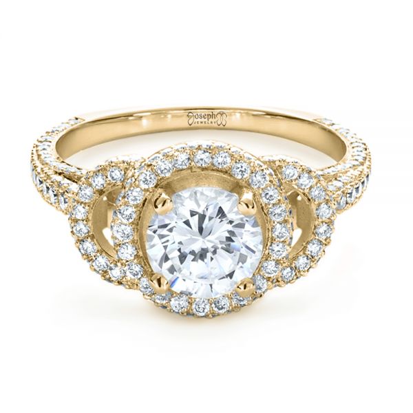 14k Yellow Gold 14k Yellow Gold Custom Diamond Halo Engagement Ring - Flat View -  1128